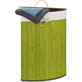 Relaxdays Eckwäschekorb, faltbar, 60 l, platzsparend, Baumwolle, Bambus, abnehmbarer Deckel, 65x49,5x37 cm