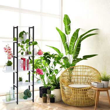 Relaxdays Pflanzenregal, Blumentreppe 6 Ablagen, 150x78x24 cm, Stahl & MDF, innen, schwarz/Dunkelbraun