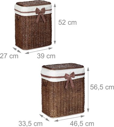 Relaxdays 2er Set Buri Wäschetruhe 67L, stapelbar, mit Wäschesack, atmungsaktiv, rotbraun, 56,5x46,5x33,5 cm