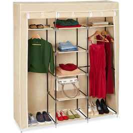 Relaxdays Stoffkleiderschrank, 9 Fächer, 2 Kleiderstangen, HBT: 173 x 148 x 43 cm, Camping, Keller, Faltschrank,  Stoff (Beige)