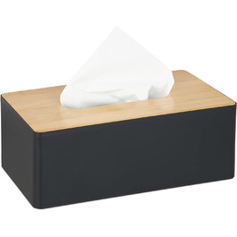 Relaxdays Bambus Tücherbox, Bad, modern, Kunststoff, HxBxT: 10x26x14cm, schwarz/Natur