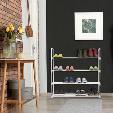 Relaxdays Schuhregal, 4 Ebenen, Stecksystem, 16 Paar Schuhe, Flur, erweiterbar, Metall & Kunststoff, Schuhablage, weiß, 10036200_349