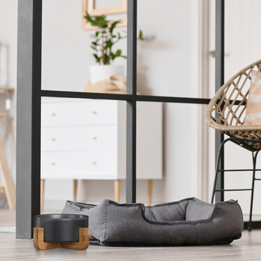 Relaxdays Hundenapf Keramik mit Bambusgestell