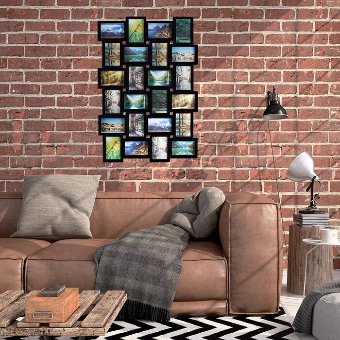 Relaxdays Bilderrahmen, Collage für 24 Bilder, 10x15 cm, Hoch- & Querformat, Fotorahmen Wand, H x B: 59 x 86 cm, schwarz