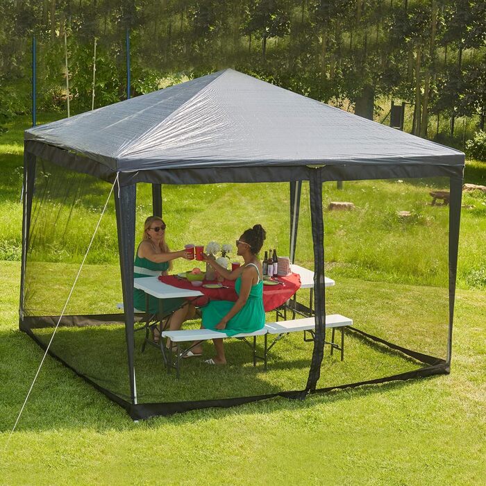 Relaxdays Moskitonetz für 3 x 3 m Pavillon, 2 Seitenteile, mit Reißverschluss, Klettband, 12 m XL Mückennetz, schwarz