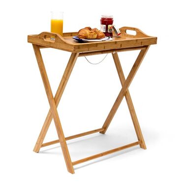 Relaxdays Tabletttisch Bambus 63,5 cm natur