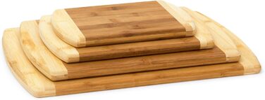 Relaxdays Bambus Schneidebrett Set 4-tlg. mit Ständer, 2-farbig, beidseitig nutzbar, messerschonend
