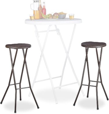 Relaxdays Barhocker klappbar BASTIAN 2er Set, wetterfest, 80 cm, Kunststoff, Braun