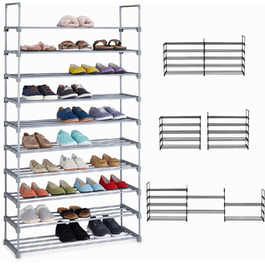 Relaxdays XXL Schuhregal, 10 Ebenen, modular, HxBxT: 175,5 x 93 x 30,5 cm, Metall, (Grau)