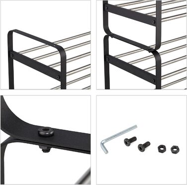 Relaxdays Schuhregal, Metall, 2 Ebenen, stapelbar, HBT 38 x 73,5 x 28 cm, bis zu 6 Paar Schuhe, offen, schwarz/silber