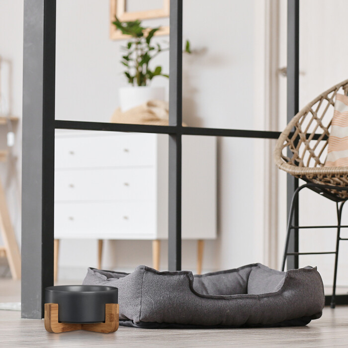 Relaxdays Hundenapf Keramik mit Bambusgestell