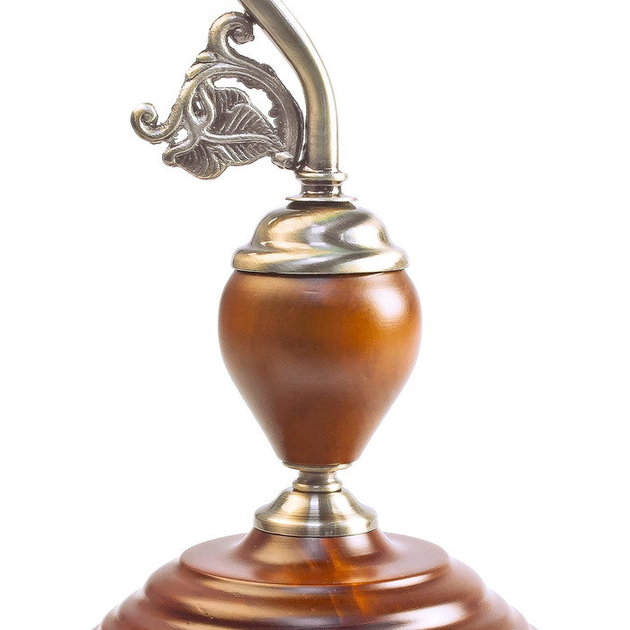 Relaxdays Bankerlampe Holzfuß grün Klassiker Schreibtischlampe – Retro Tischlampe Banker Lampe Messing-Optik & geschwungenen Verzierungen der 30er Jahre – Holz Gals Metall – 26,5 x 43 x 18 cm – E27