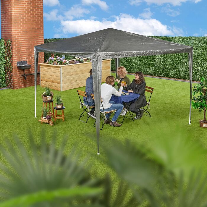 Relaxdays Pavillon, HxBxT: 2,5 x 3 x 3 m, PE & Stahl, wasserdicht, reißfest, Stecksystem, Partyzelt Garten, anthrazit, 1 Stück