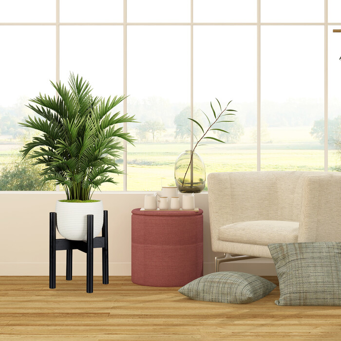 Relaxdays Blumenständer Bambus verstellbar schwarz