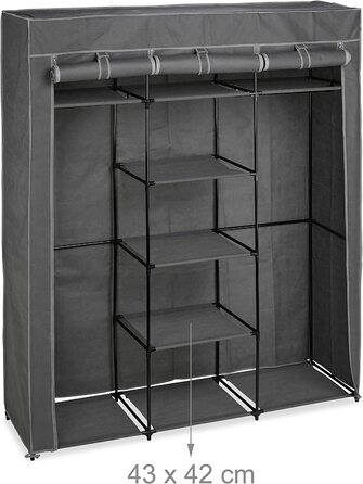 Relaxdays Stoffschrank mit Kleiderstange & 9 Ablagen, HxBxT: 172x147x43cm, Kleiderschrank mit Reißverschluss, anthrazit
