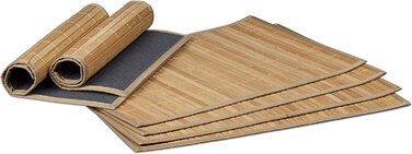 Relaxdays Tischset 6 teilig, Platzdeckchen, Bambus, rutschhemmende Unterseite, 30 x 45 cm, 6er Platzset, 6 Tischmatten, abwis