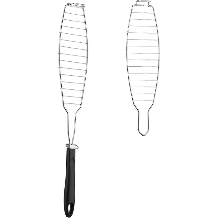 Relaxdays Fischbräter 2er Set, Edelstahl, Gummigriff, 58,5 cm lang, Fischhalter zum Grillen, Grillkorb Fisch, Silber