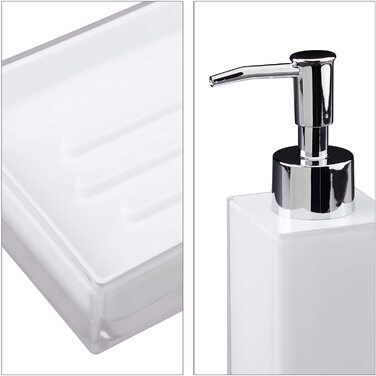Relaxdays Badaccessoires Set 4-teilig, modern, Zahnputzbecher, Zahnbürstenhalter, Seifenspender, Seifenschale,  9 x 12 x 19.5 cm (Weiß)