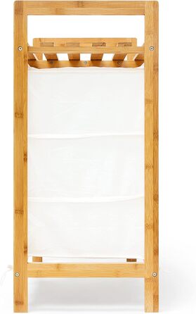 Relaxdays Wäschesammler Linea Bambus HxBxT: ca. 77 x 69,5 x 36 cm Wäschepuff mit 40 Litern Volumen 2 Ablagen und 3 Fächern als Wäschebehälter mit Wäschesack aus weißem Stoff und 2 Griffen, natur Single
