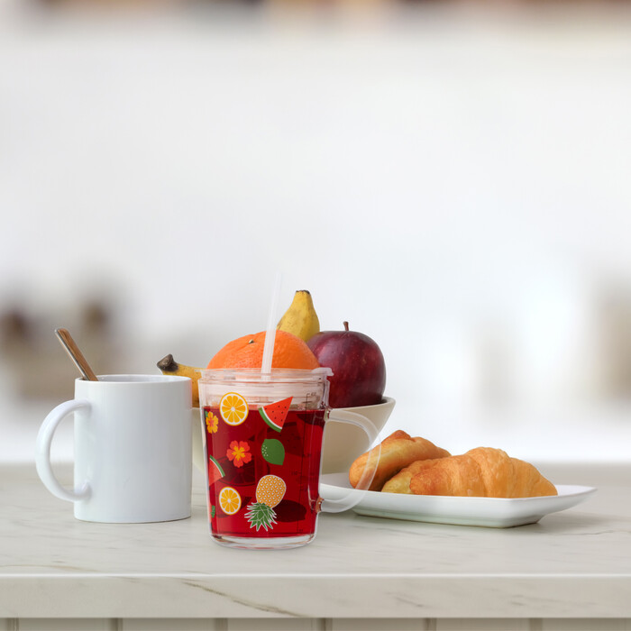 Relaxdays 2er Set Kindergläser mit Früchte-Motiv