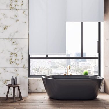 Relaxdays Duschrollo,  Seilzugrollo für Dusche & Badewanne, Decke & Fenster, Badrollo wasserabweisend, weiß, PVC, Aluminium, Kunststoff (80x240 cm)