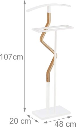 Relaxdays Herrendiener, für Anzug & Hose, Holz Metall Mix, Schlafzimmer, Kleiderbutler, HBT 107 x 48 x 20 cm, weiß/Natur