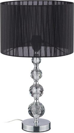 Relaxdays Tischlampe, Nachttischlampe im Kristalldesign, HxD 54 x 29,5 cm, E27 Fassung, Tischleuchte mit Schirm, schwarz