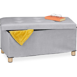 Relaxdays Sitzbank mit Stauraum, Samt, Holzfüße, 120 kg, faltbar, 34x76x38 cm, Hellgrau