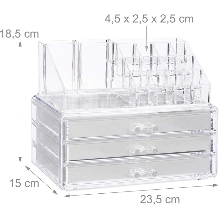 Relaxdays Make Up Organizer, 2-teilig, mit Schmuckkästchen, 3 Schubladen, Kunststoff, HBT 18,5x23,5x15 cm, (Transparent)