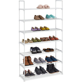 Relaxdays Schuhregal,  Stecksystem, 16 Paar Schuhe, Flur, erweiterbar, Metall & Kunststoff, Schuhablage, weiß, 10036200_349 (7 Ebenen)