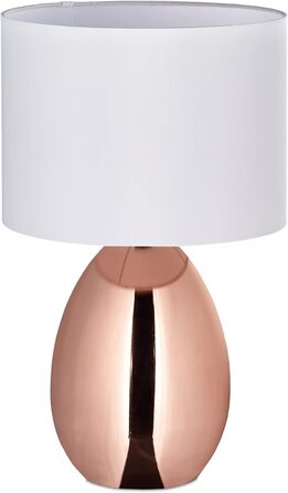 Relaxdays Nachttischlampe mit Touch, moderne Tischlampe, HxD: 49 x 30 cm, E14, Tischlampe mit Stoffschirm, kupfer/weiß