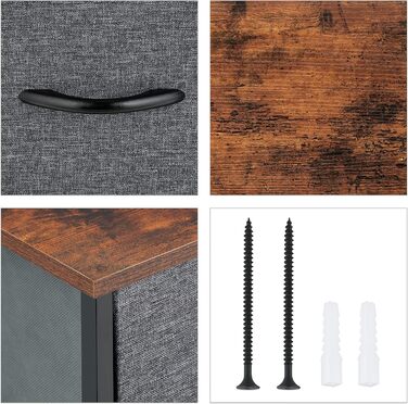 Relaxdays Kommode, 100x100x30 cm, Metall & Holzoptik, 9 Stoff-Schubladen, Moderne Beistellkommode