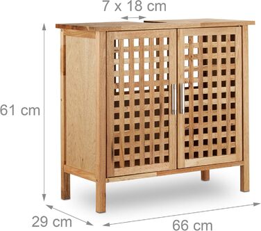 Relaxdays Waschbeckenunterschrank Walnuss 61x66x29 cm, robust, helles Holz, natur, Single