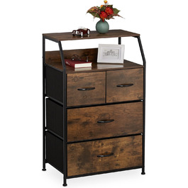 Relaxdays Kommode Industrial, 96,5x60x41,5 cm, Stoff/Metall/Holzoptik, 4 Schubladen, braun/schwarz
