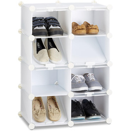 Relaxdays Schuhregal 8 Fächer, DIY, HxBxT 77x54x37cm, weiß