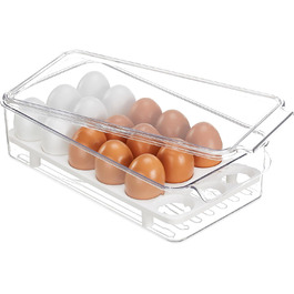 Relaxdays Eierbox, 18 Eier, Kühlschrank-Organizer, HBT: 8x16,5x31,5cm, transparent/weiß (50 Zeichen)