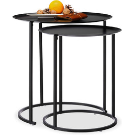 Relaxdays, anthrazit Runder Beistelltisch im 2er Set, erhöhter Rand, Satztische, Stahlgestell, Tischset, HxD: 50x50 cm