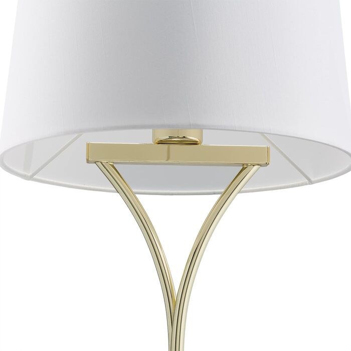Relaxdays Tischlampe Vintage, mit Stoffschirm & Metallfuß, HxD: 49x30 cm, Nachttischlampe, E27, Schlafzimmer, weiß/gold