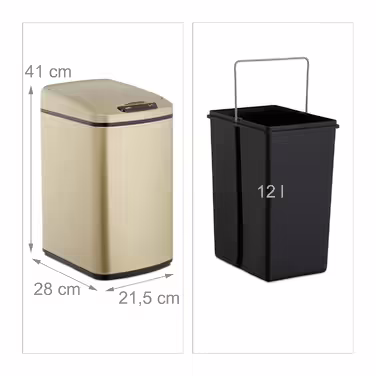 Relaxdays Sensor Mülleimer 12l, eckiger Abfalleimer mit Deckel & Inneneimer, Küche & Bad, Automatik Mülleimer, (Gold)