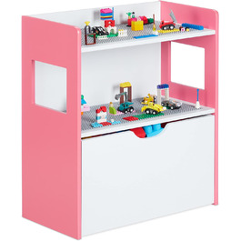 Relaxdays Kinderregal mit Bauplatten, Aufbewahrungsbox mit Rollen, HxBxT: 60 x 52 x 26,5 cm, Spielzeugregal, MDF, bunt