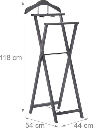 Relaxdays, grau Herrendiener klappbar, Kleiderbutler f. Jacket u. Hosen, m. Ablage, f. Damen, Stummer Diener, MDF Holz, Stand