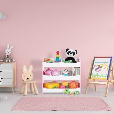 Relaxdays Kinderregal, HBT: 60 x 62,5 x 30 cm, 5 Fächer, MDF, Aufbewahrungsregal Kinderzimmer, Spielzeugregal, weiß/rosa, L