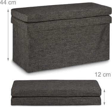 Relaxdays Faltbarer Sitzhocker mit Lehne, Stauraum, Leinen, 73x76x38 cm, Braun