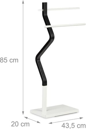 Relaxdays Handtuchständer, 2 Stangen, 85x43,5x20 cm, für Hand-& Duschtücher, Stahl & MDF, schwarz/weiß