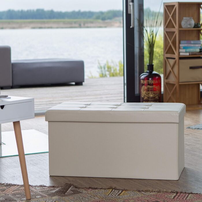 Relaxdays Faltbare Sitzbank 76cm, 2-Sitzer mit Stauraum, Kunstleder, 300kg belastbar, Orange