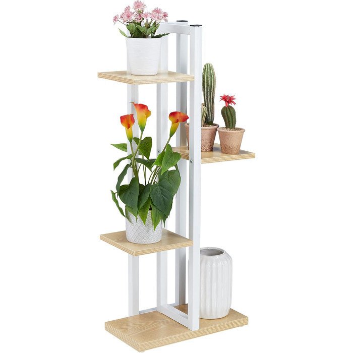 Relaxdays 4-stufiges Blumenregal Metall, Holzoptik, 93x42,5x22,5 cm, hellbraun