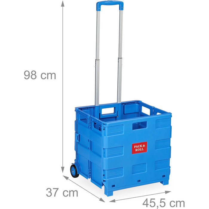 Relaxdays Einkaufstrolley, Klapptrolley, 35 kg, faltbar, Rolltrolley (Blau)