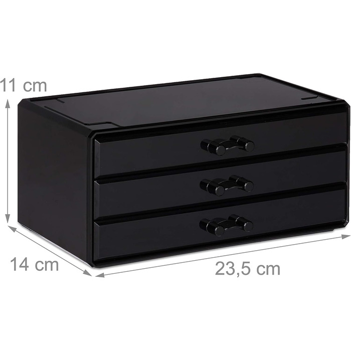 Relaxdays Make Up Organizer klein, 2-teilige Schminkaufbewahrung mit Schubladen, stapelbares Kosmetikregal,  1 Stück (Schwarz)