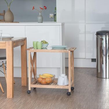 Relaxdays Küchenwagen Holz, 2 Etagen, Rollwagen mit Glasplatte, 63x66,5x38 cm, natur