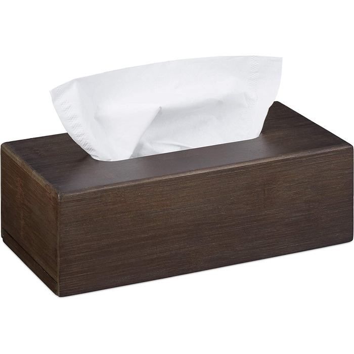 Relaxdays Tücherbox Bambus, Taschentuchbox mit Schiebeboden, Tissue Box für Taschentücher, HBT: 7,5x24x2cm, Dunkelbraun (2)